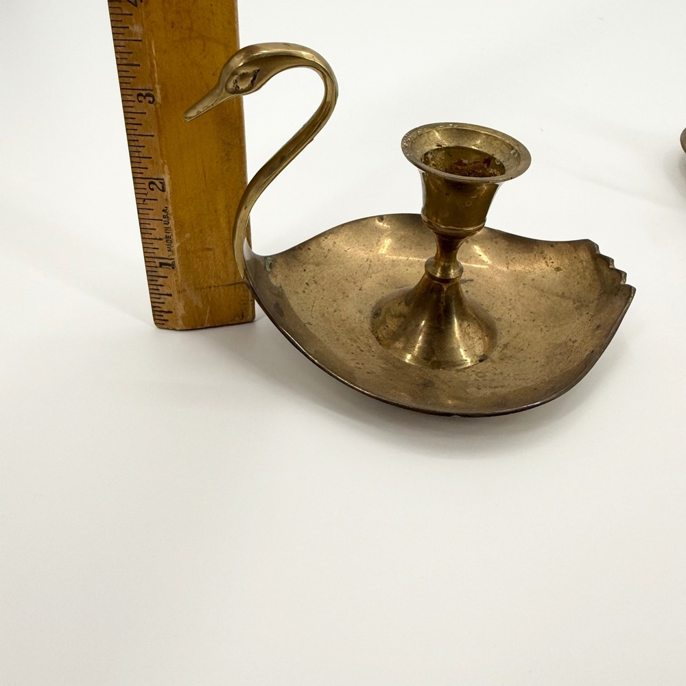 Vintage Brass Swan Decorative Candleholders Set of 2 Candles Not Included - Picture 5 of 10